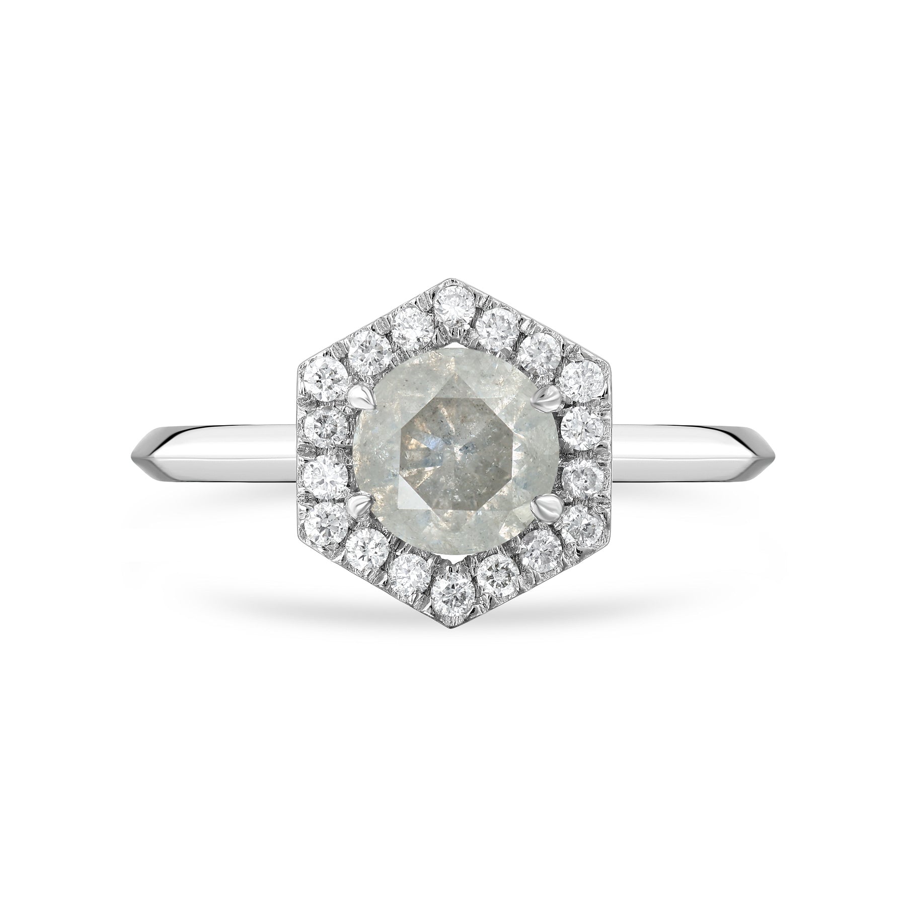 Lilith - Gray Diamond Hexagon Halo Ring
