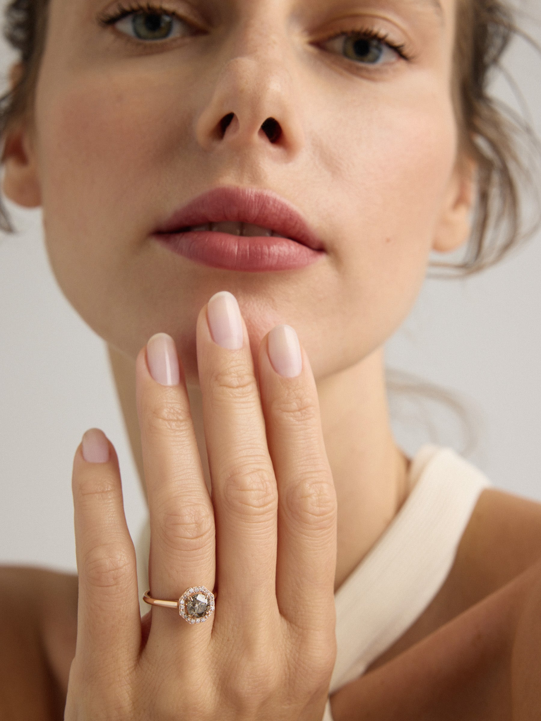 Maxine - Salt and Pepper Diamond Octagonal Halo Ring