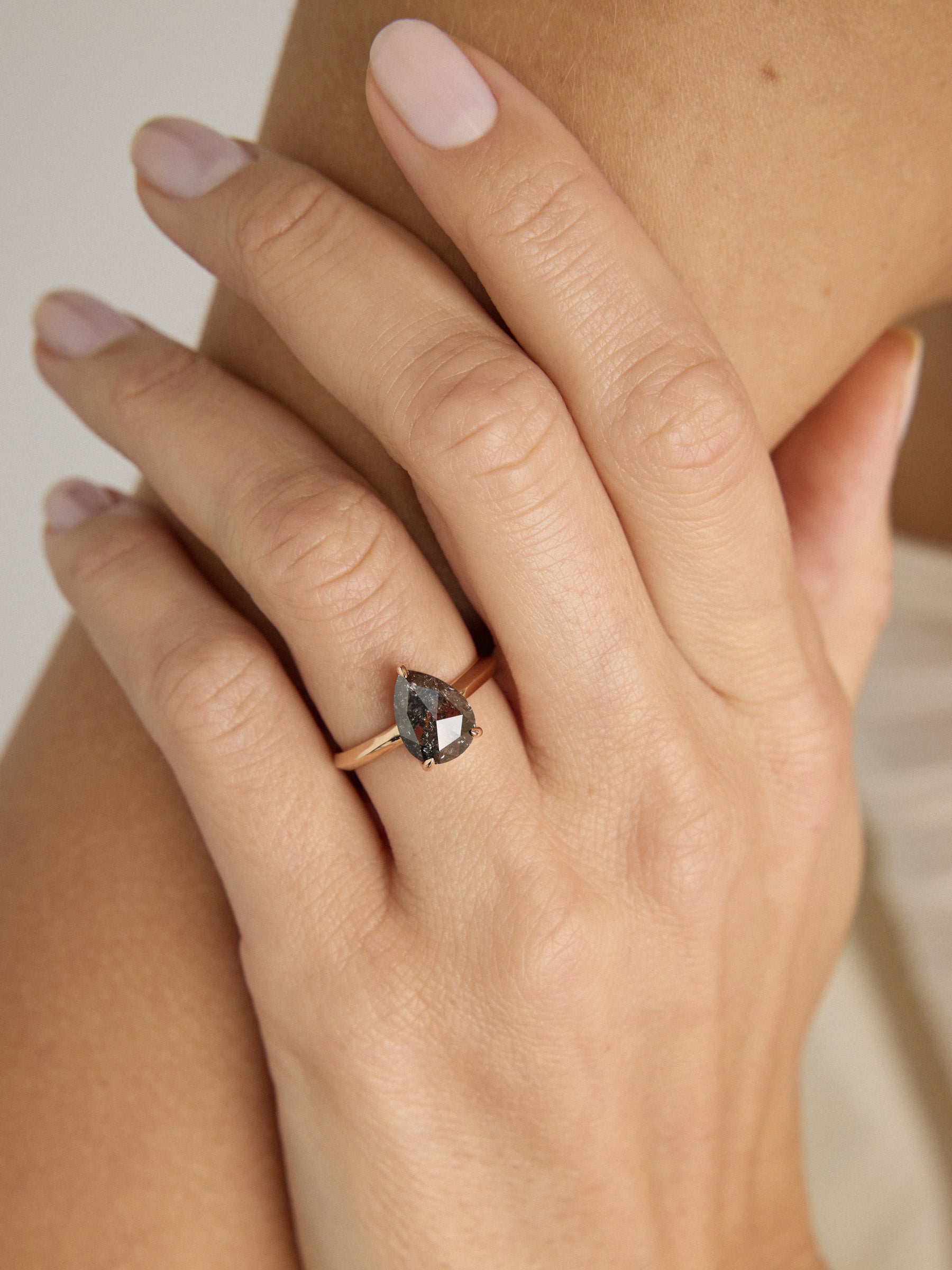 Romeike - Pear-Shaped Salt and Pepper Diamond Engagement Ring