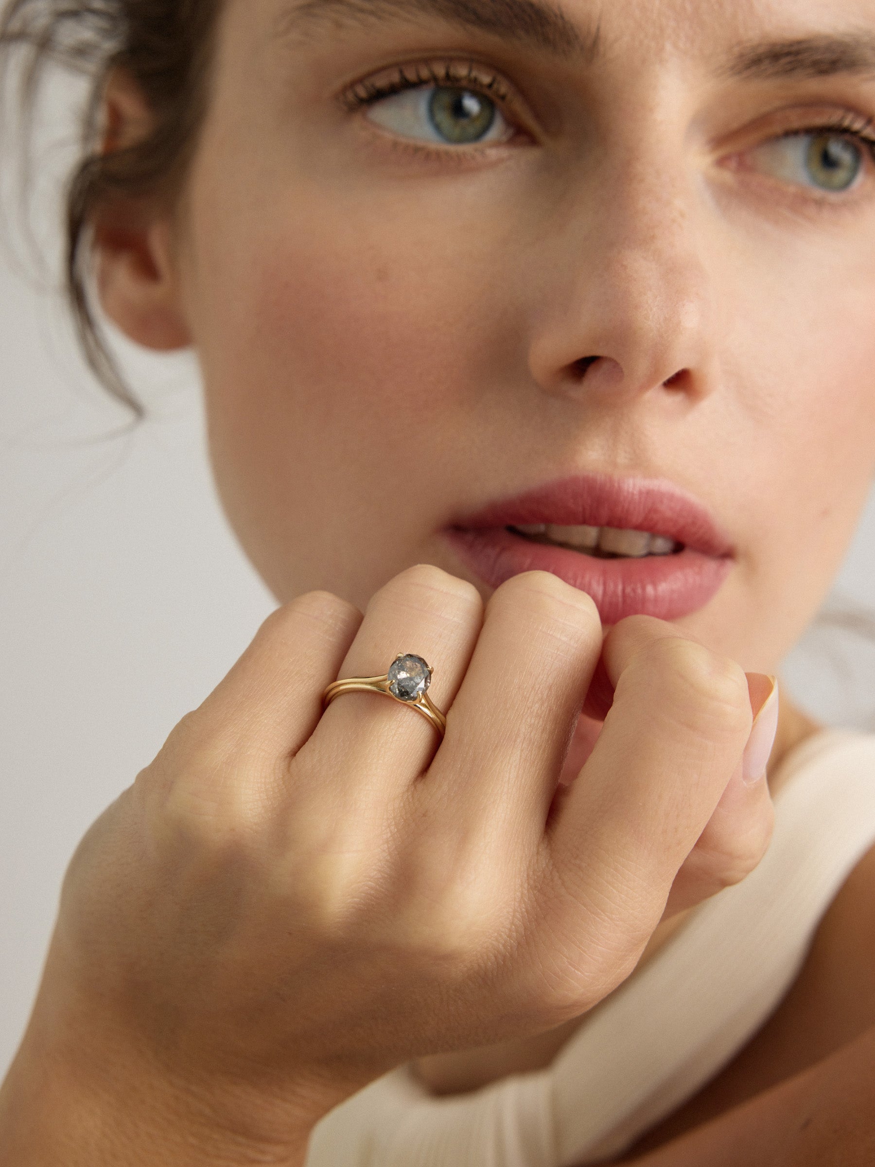 Isadora - Oval Salt and Pepper Diamond Ring