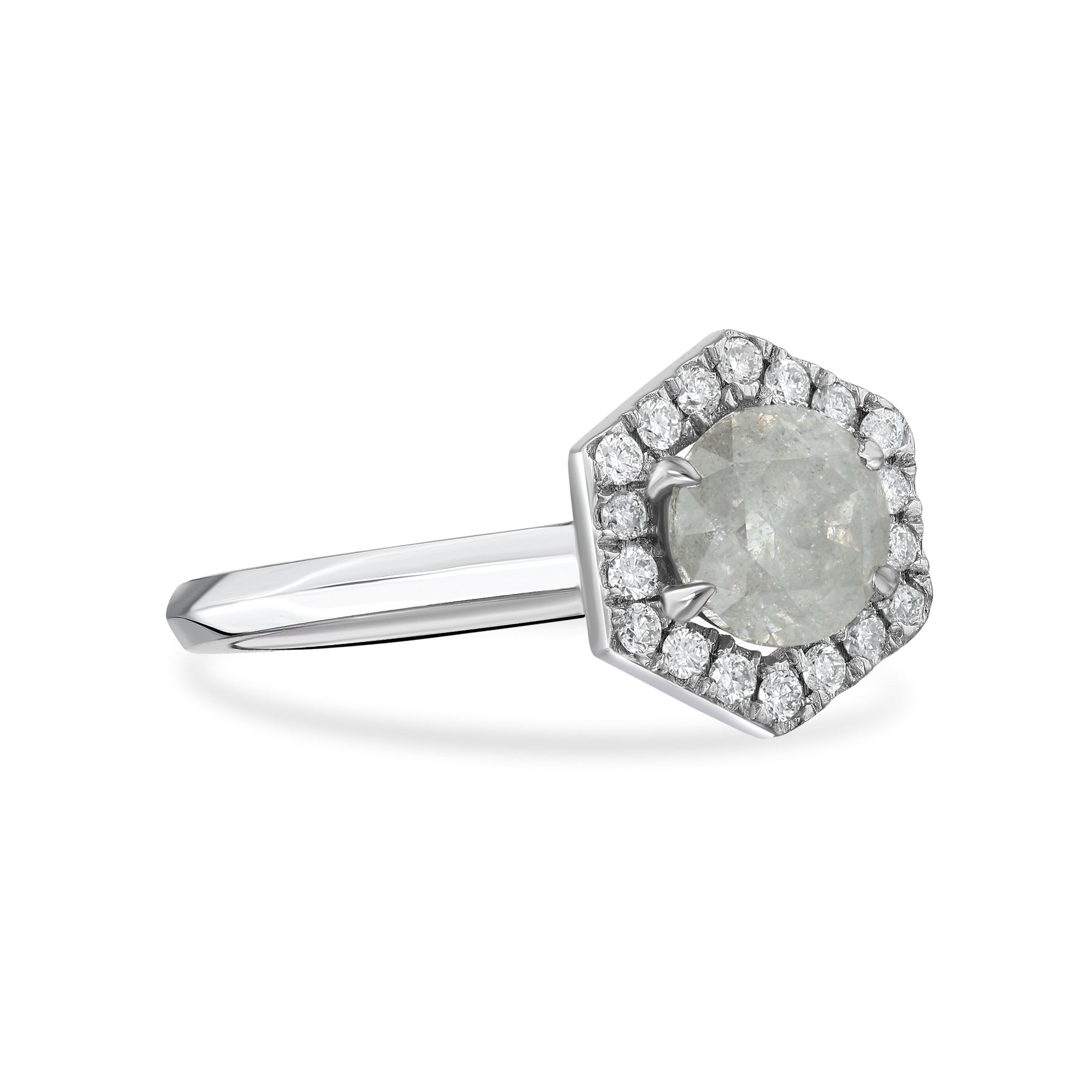 Lilith - Gray Diamond Hexagon Halo Ring