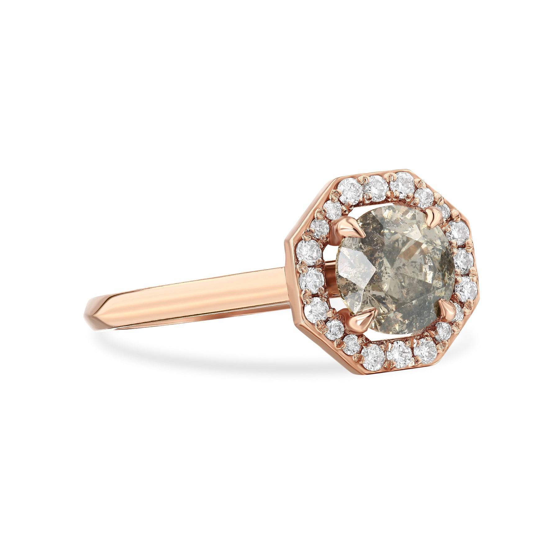 Maxine - Salt and Pepper Diamond Octagonal Halo Ring