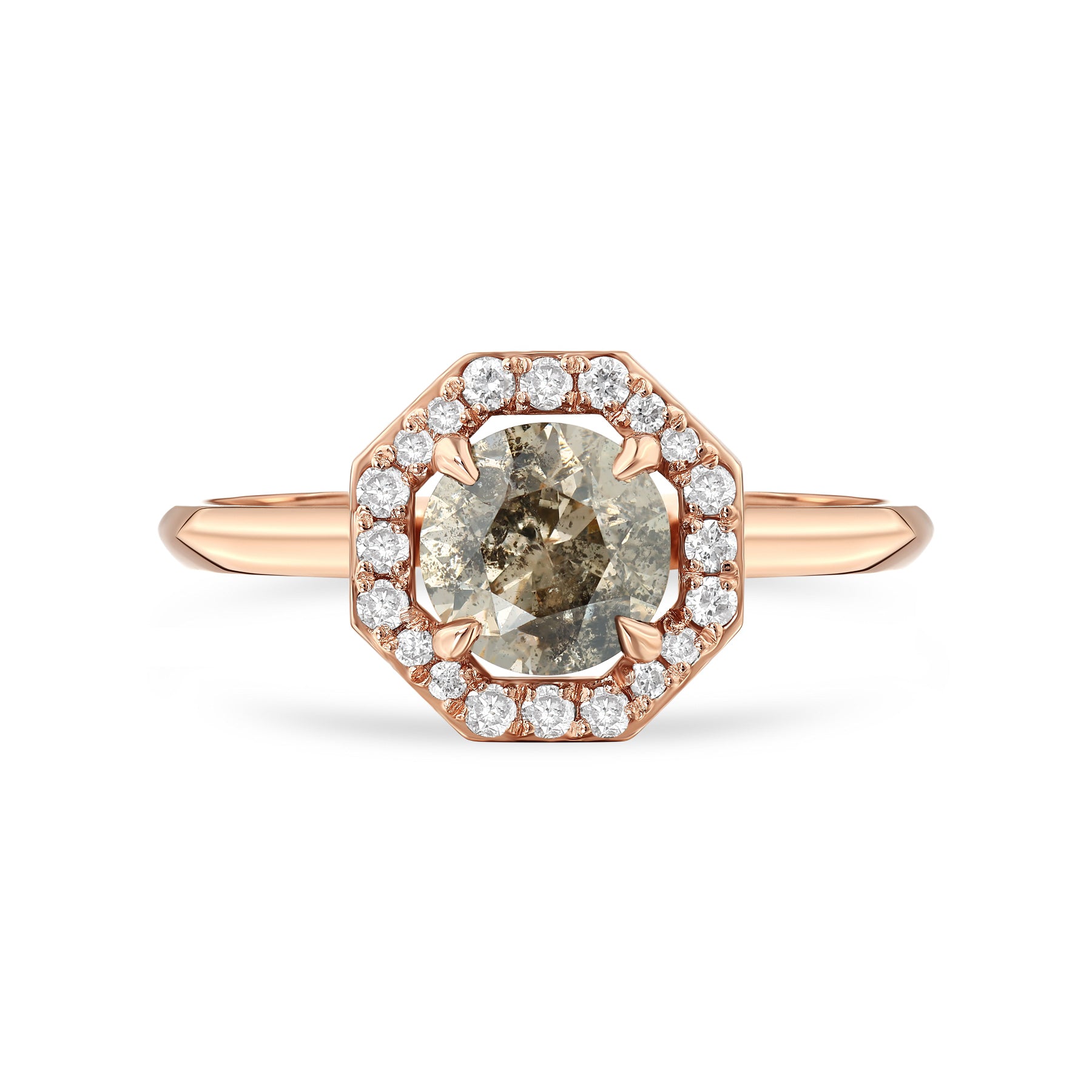 Maxine - Salt and Pepper Diamond Octagonal Halo Ring