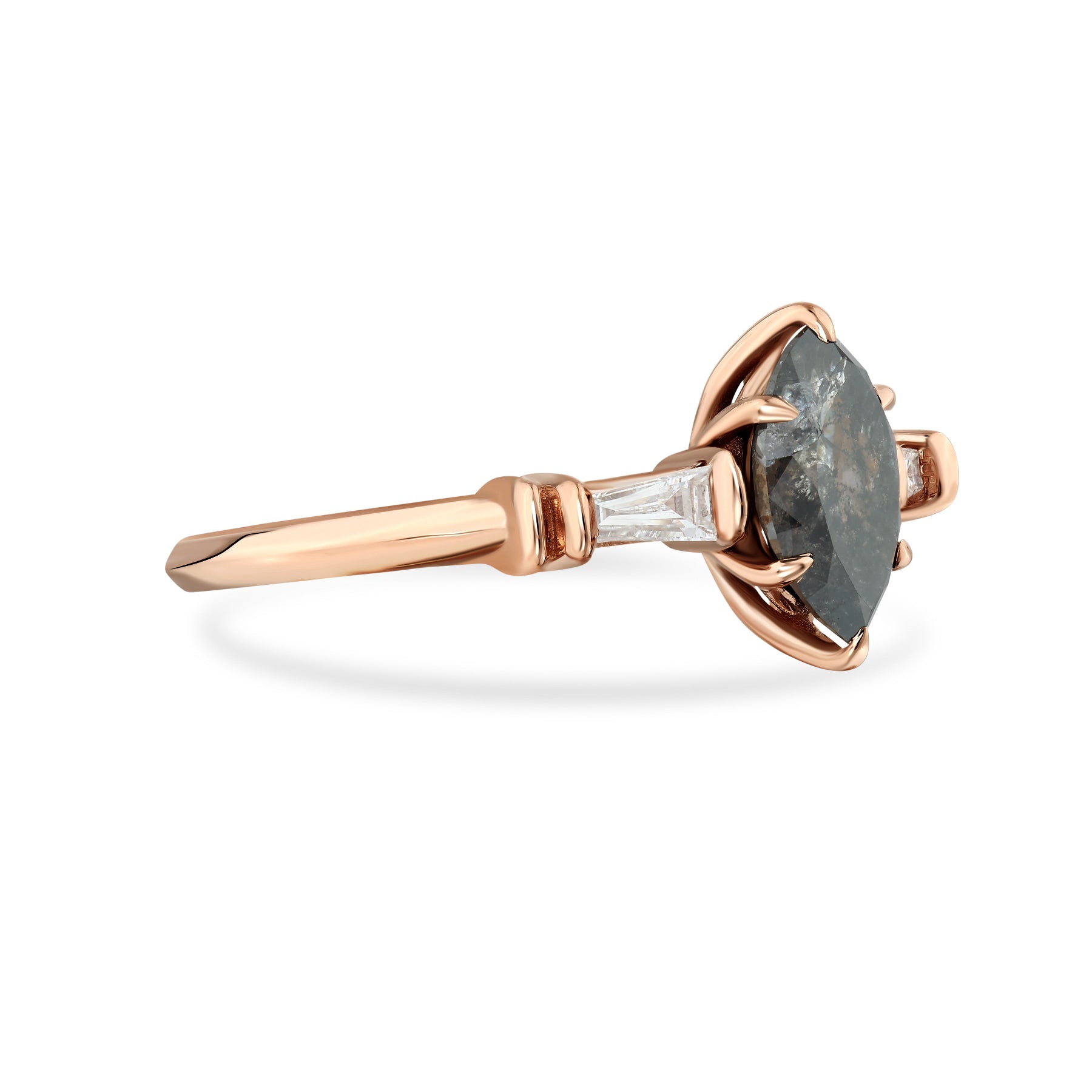 Paloma - Marquise Salt and Pepper Diamond Engagement Ring in Rose Gold