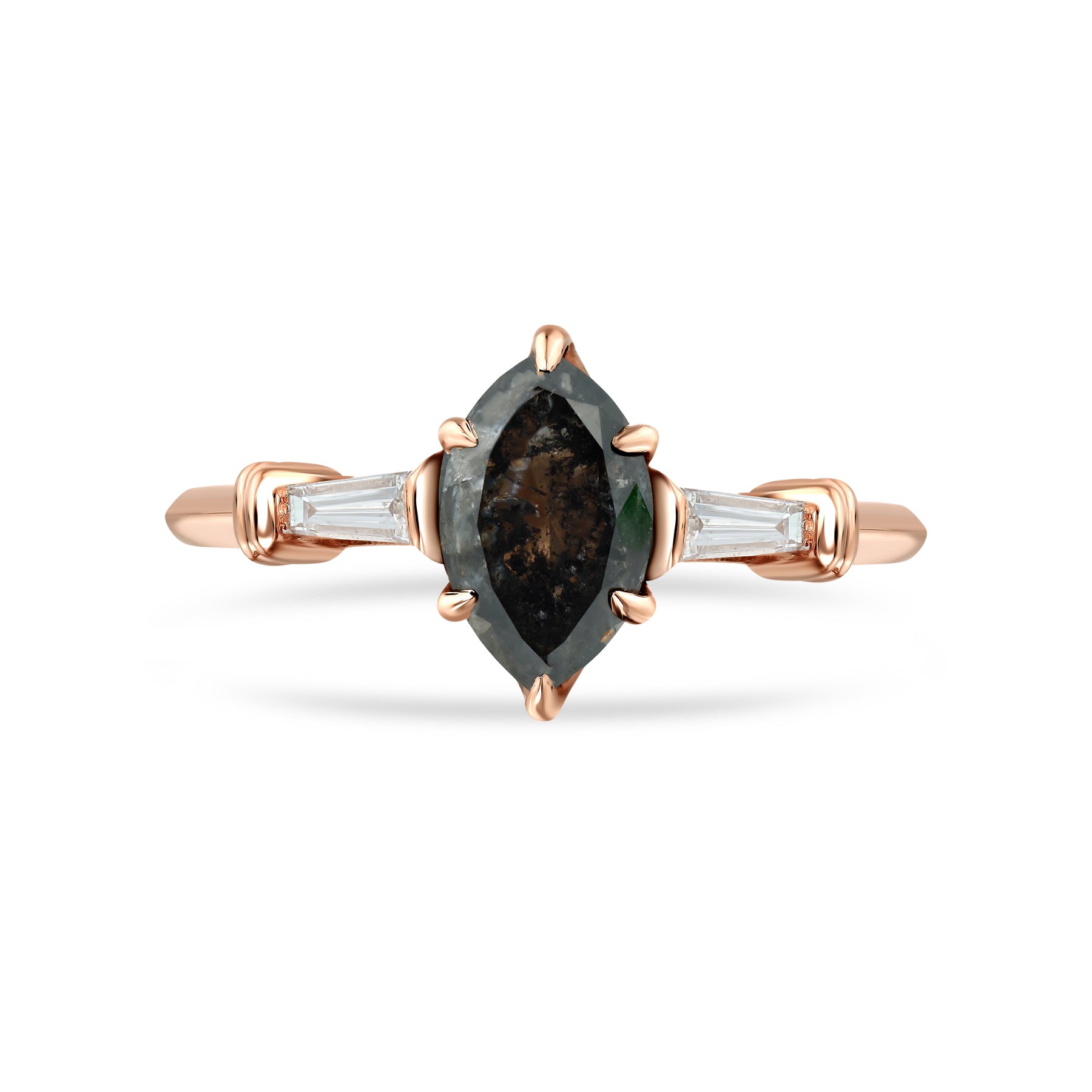 Paloma - Marquise Salt and Pepper Diamond Engagement Ring in Rose Gold