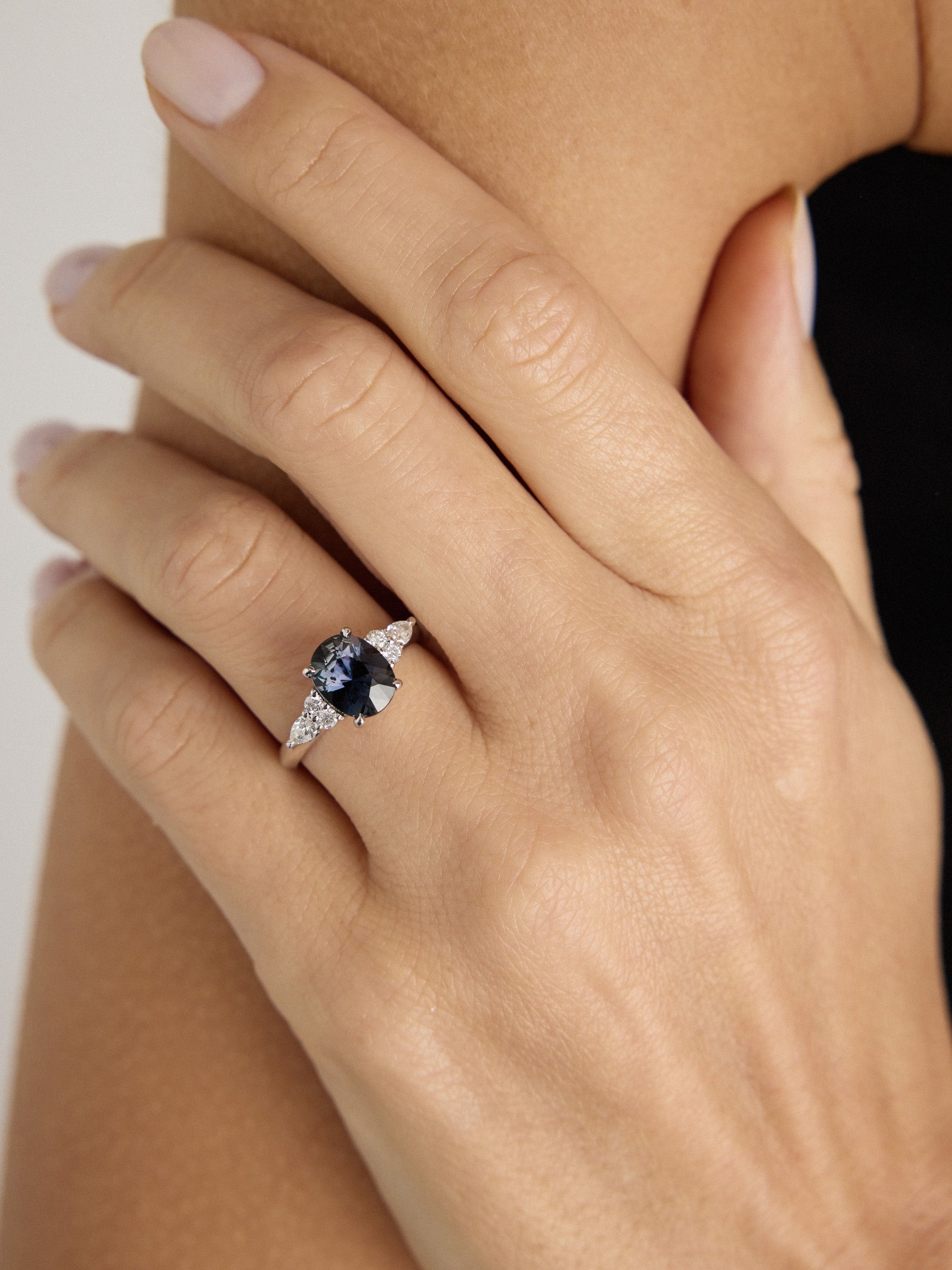 Savannah - Bicolor Teal Sapphire Engagement Ring in White Gold