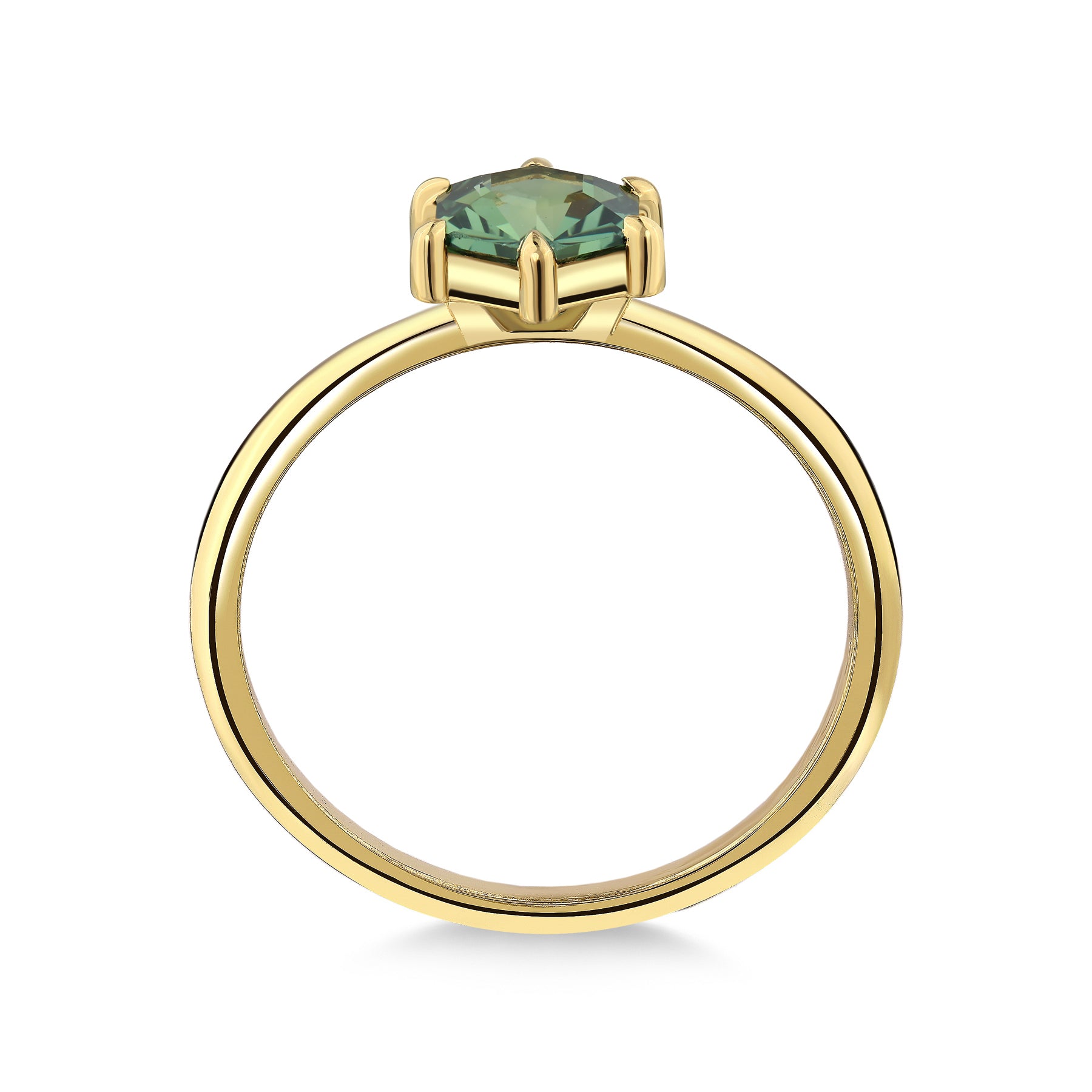 Serafina - Hexagon Green Sapphire Engagement Ring in 18K Gold