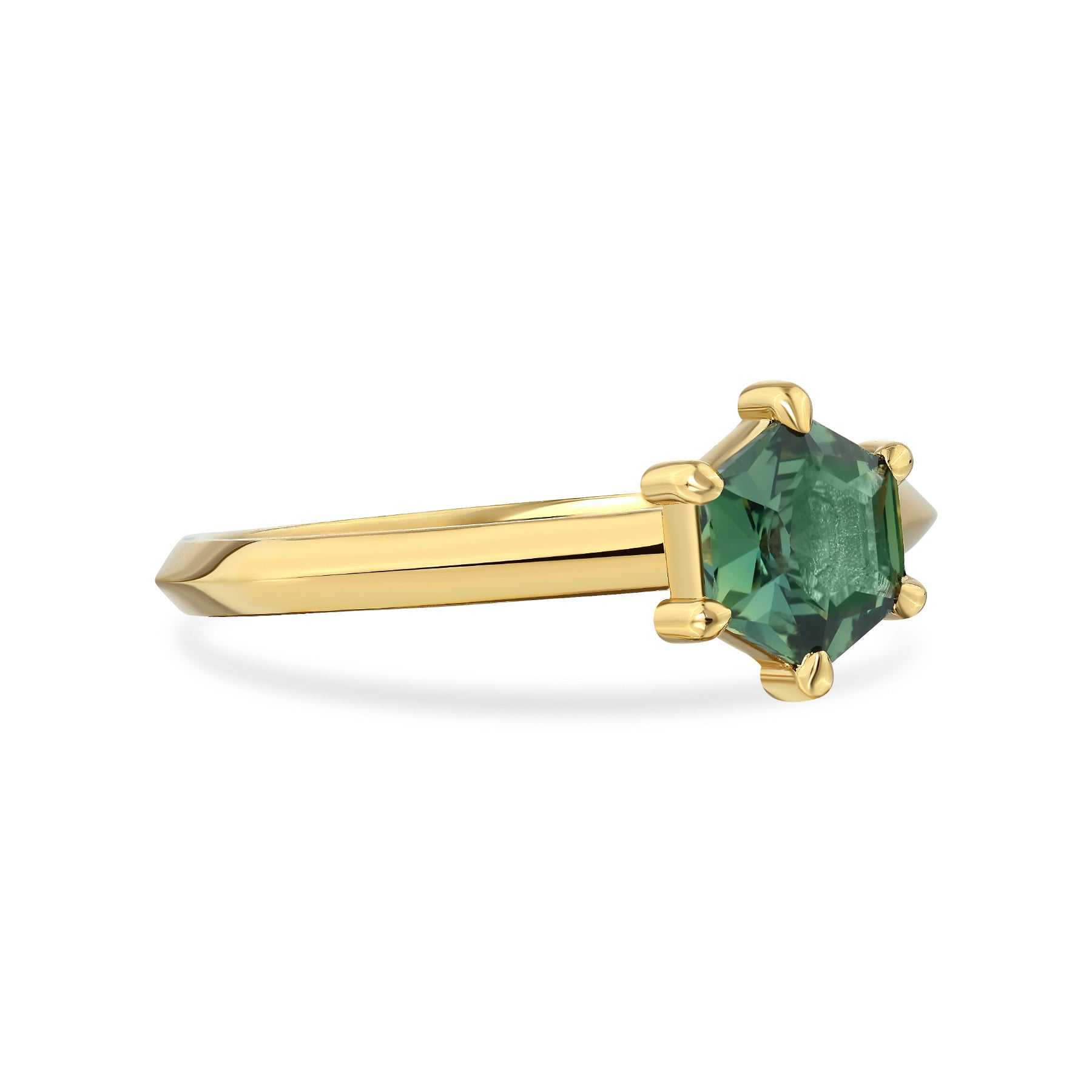 Serafina - Hexagon Green Sapphire Engagement Ring in 18K Gold