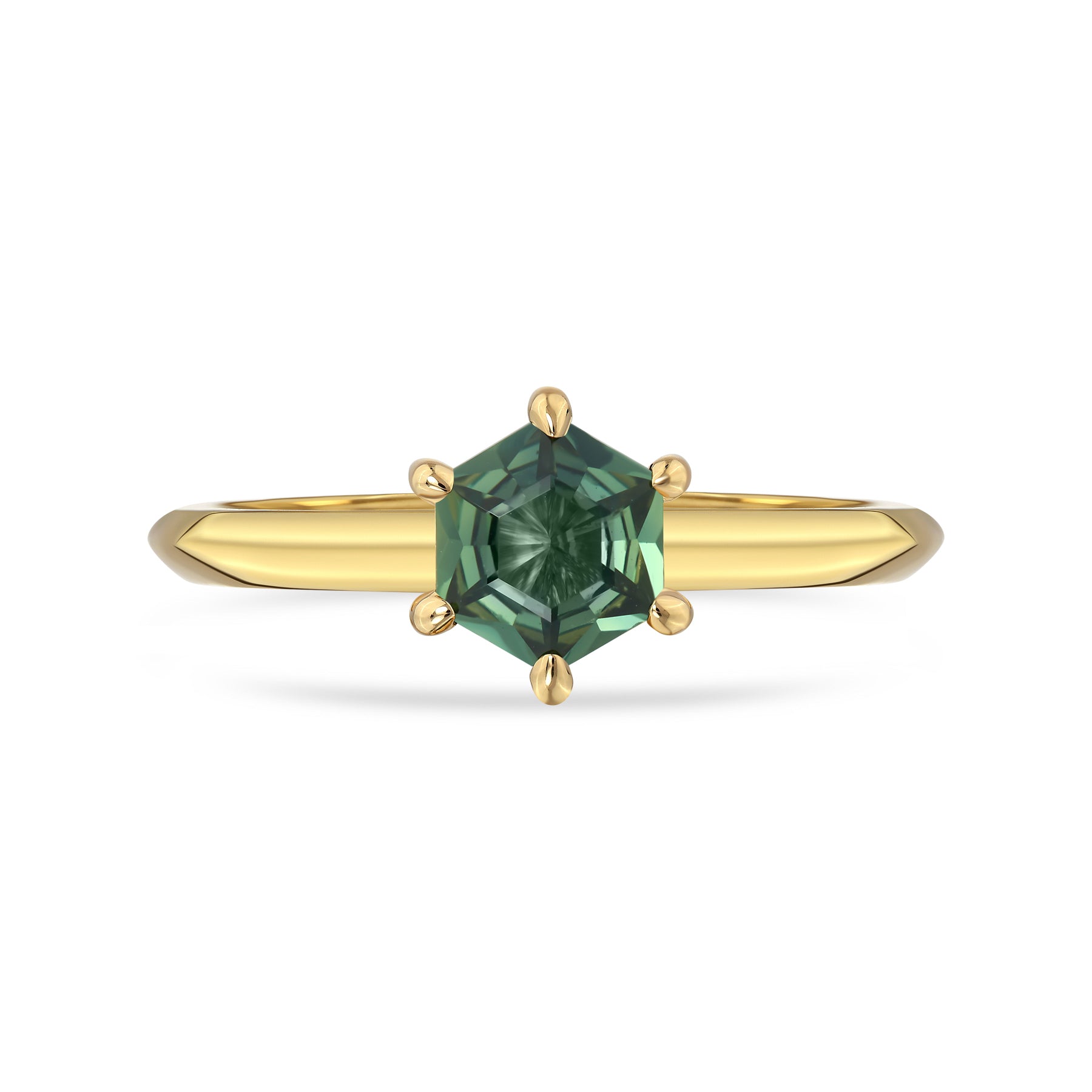 Serafina - Hexagon Green Sapphire Engagement Ring in 18K Gold